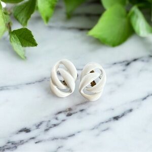 Vintage Napier clip on earrings, white enamel,